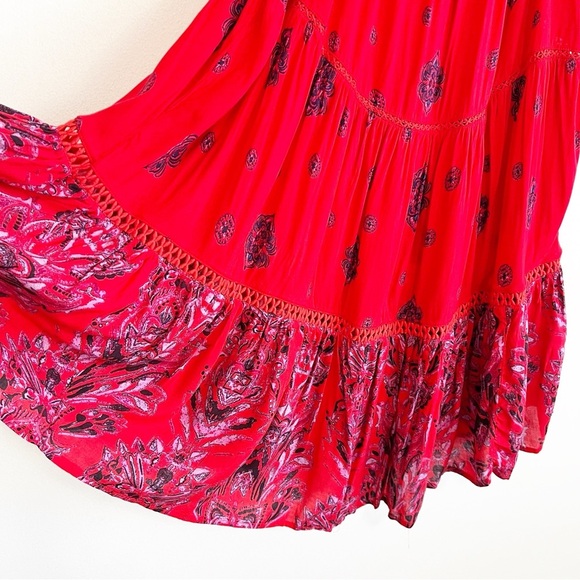 BOGO! Free People Intimately Free Talk To Me Tiered Slip Dress Red Small - Picture 5 of 9